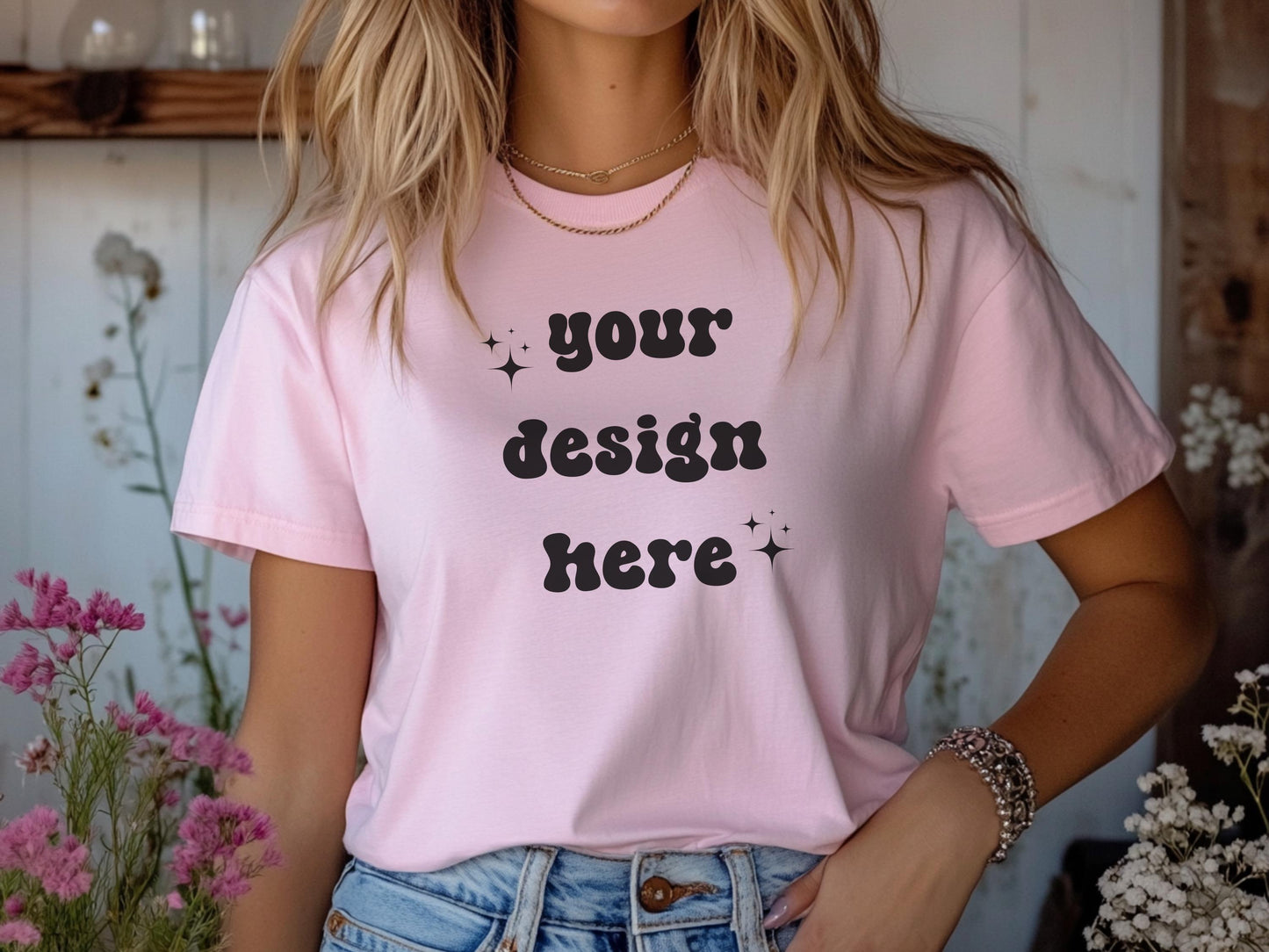 Blossom Comfort Colors 1717 T-Shirt Mockup | Over-Size Shirt Mockup | Digital Mockup | Female Model | POD Mockup | Pink Shirt Mockup