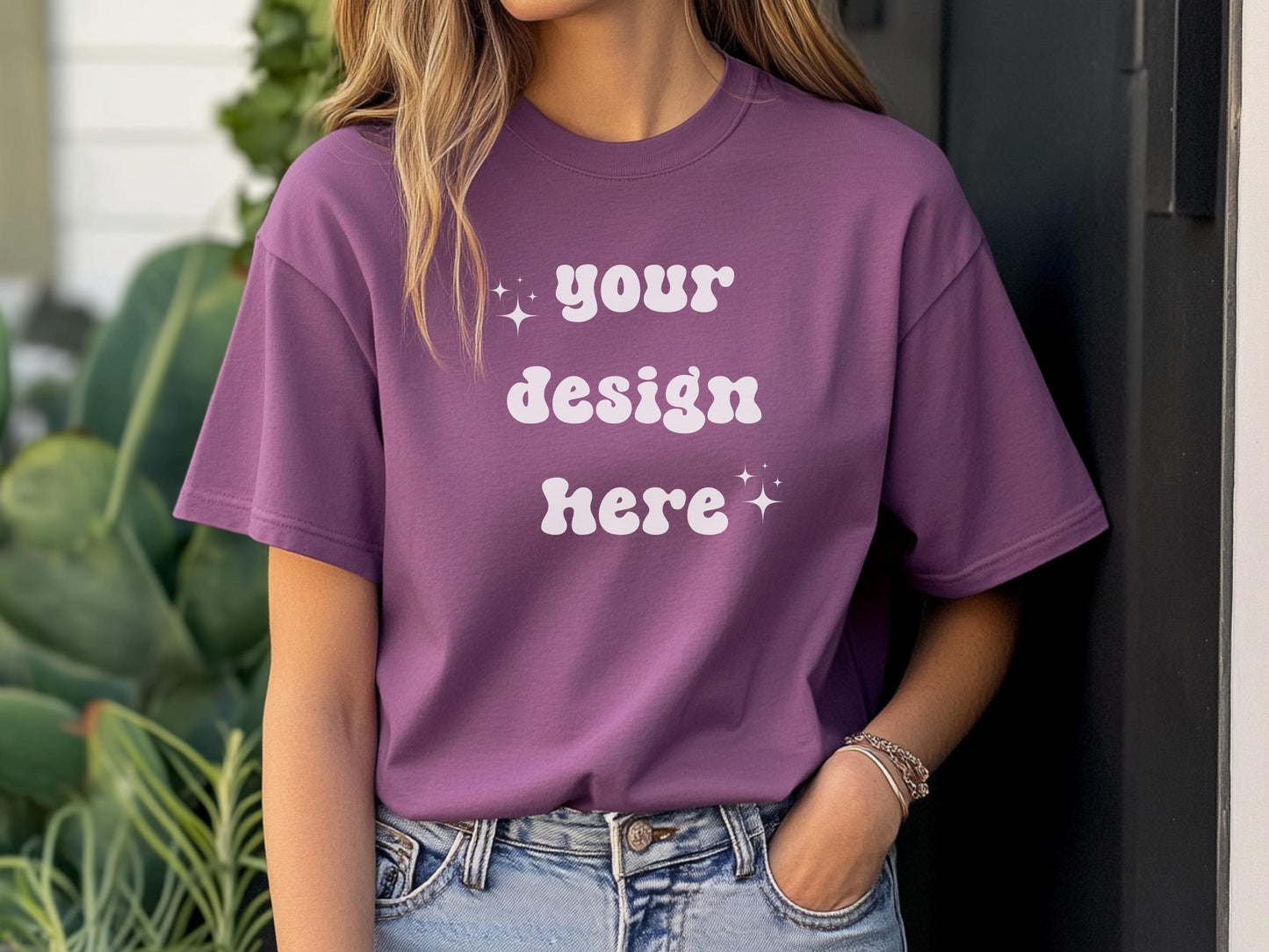 Berry Comfort Colors 1717 T-Shirt Mockup | Over-Size Shirt Mockup | Digital Mockup | Female Model | POD Mockup | Berry Shirt Mockup