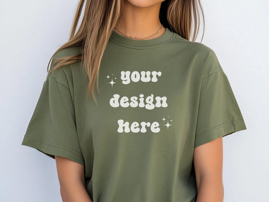 Gildan 5000 Military Green Tshirt Mockup | G500 Green T-shirt Mockup | Gildan Simple Tee | Minimal Green Boho Aesthetic Shirt