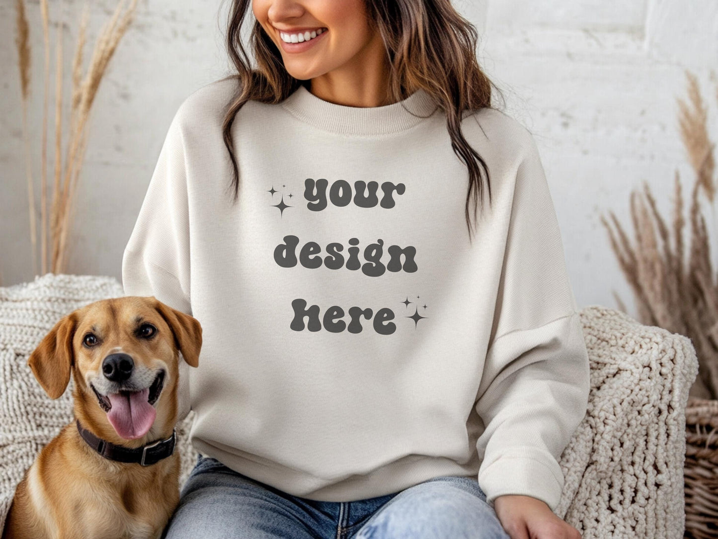 Gildan 18000 Sand Dog Mockup | Dog Shirt Mockup | Mockup With Dog | Pet Mockup