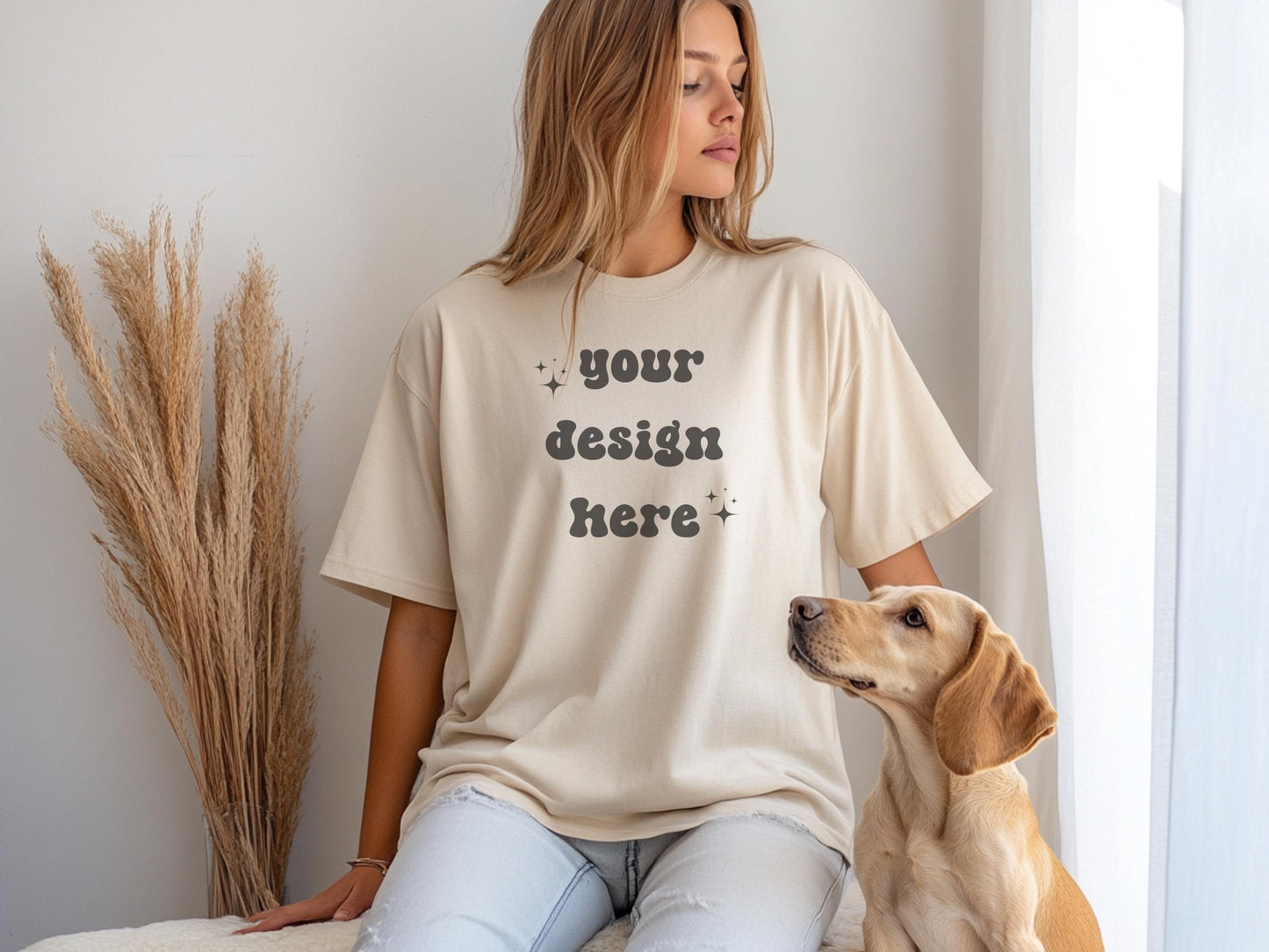 Gildan 5000 Natural Dog Mockup | Dog Shirt Mockup | Mockup With Dog | Pet Mockup