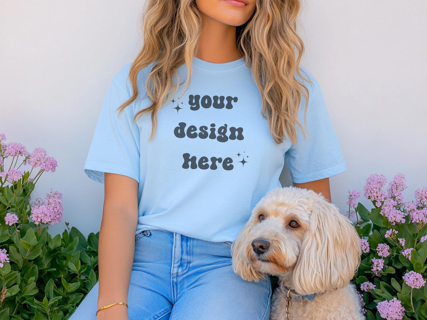 Gildan 5000 Light blue Dog Mockup | Dog Shirt Mockup | Mockup With Dog | Pet Mockup