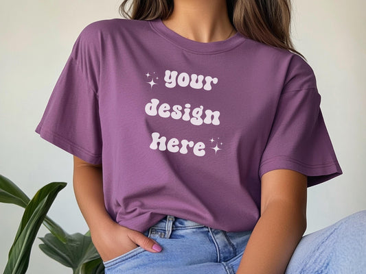 Berry Comfort Colors 1717 T-Shirt Mockup | Over-Size Shirt Mockup | Digital Mockup | Female Model | POD Mockup | Berry Shirt Mockup