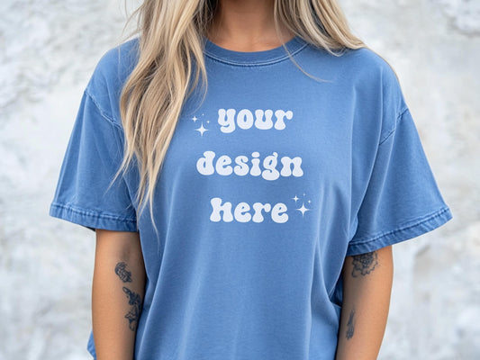 Blue Jean Comfort Colors 1717 T-Shirt Mockup | Over-Size Shirt Mockup | Digital Mockup | Female Model | POD Mockup | Shirt Mockup