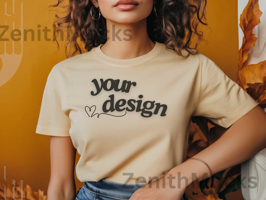 Gildan 5000 Shirt Mockup | Fall T-Shirt Mockup | Autumn Mockup for POD | Digital Download | Female Model Mockup