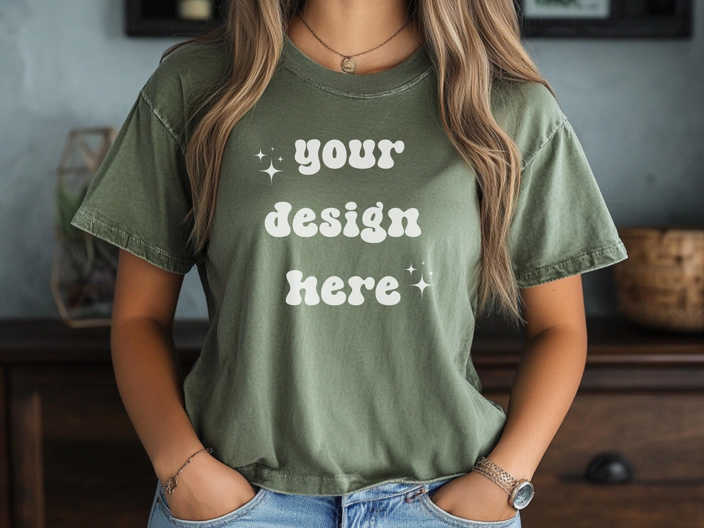 Moss Comfort Colors 1717 T-Shirt Mockup | Over-Size Shirt Mockup | Digital Mockup | Female Model | POD Mockup | Shirt Mockup