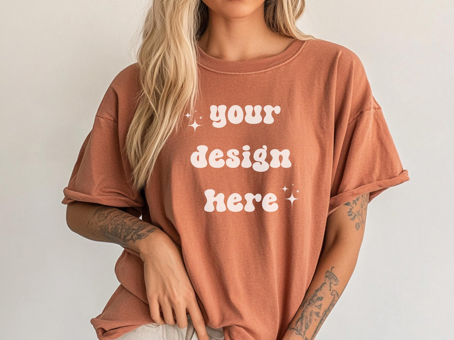 Yam Comfort Colors 1717 T-Shirt Mockup | Over-Size Shirt Mockup | Digital Mockup | Female Model | POD Mockup | tattooed Mockup