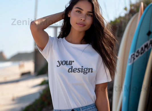 Bella Canvas 3001 Mockup, Surfer mockup, White Shirt Mockup, Oversized Shirt Mockup, Lifestyle Mockup, Summer Shirt Mockup, Beach Shirt Mock