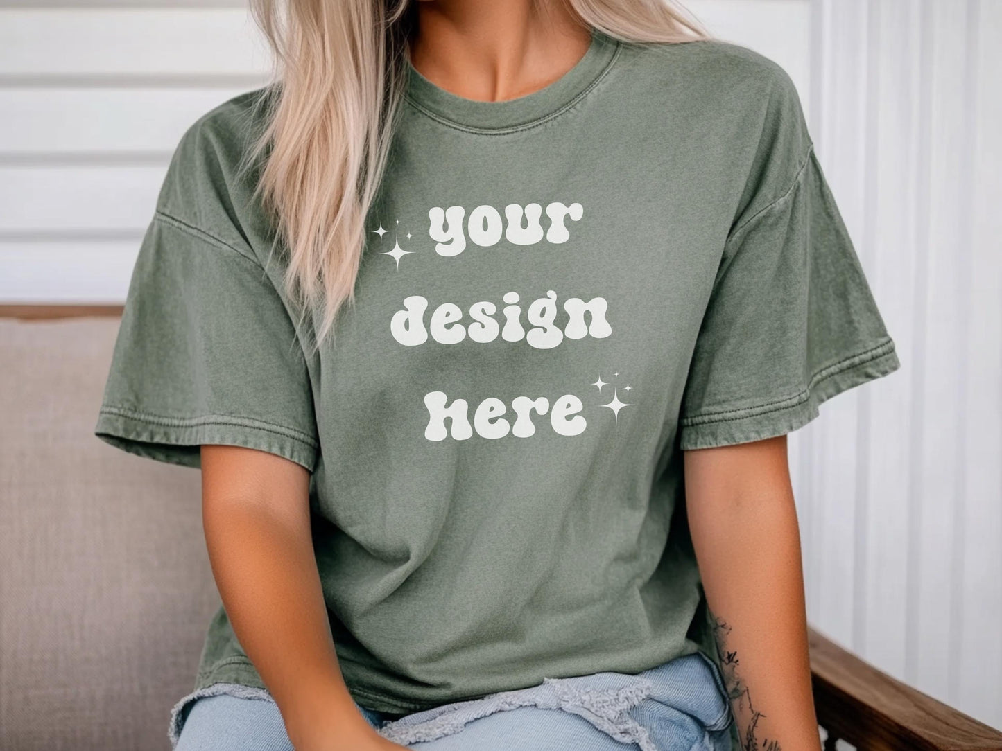 Moss Comfort Colors 1717 T-Shirt Mockup | Over-Size Shirt Mockup | Digital Mockup | Female Model | POD Mockup | Shirt Mockup