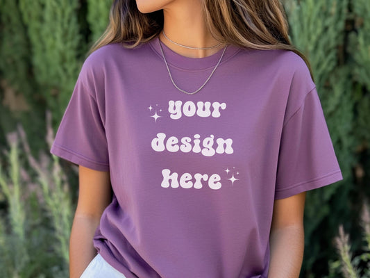 Berry Comfort Colors 1717 T-Shirt Mockup | Over-Size Shirt Mockup | Digital Mockup | Female Model | POD Mockup | Berry Shirt Mockup